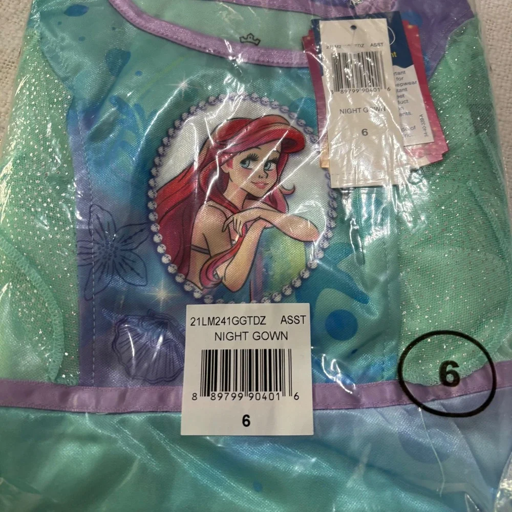 Disney Princess Nightgown Set Ariel Cinderella Blue Teal Girls Size 6 New
